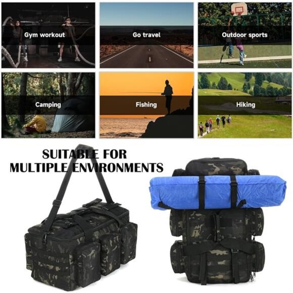 Military Duffel Bag 50L Gym Bag for Men Convertible Weekend Backpack - Picture 6 of 6